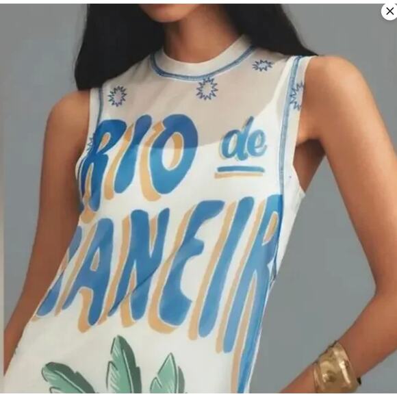 Farm Rio Womens Rio De Janeiro Graphic Mesh Midi Dress Multicolor Size S NEW - Picture 4 of 8